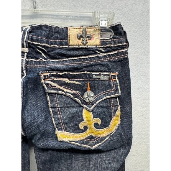 Laguna Beach Jean Co. Fleur De Lis Button Distressed Dark Wash Denim Jeans 27 - Picture 14 of 14